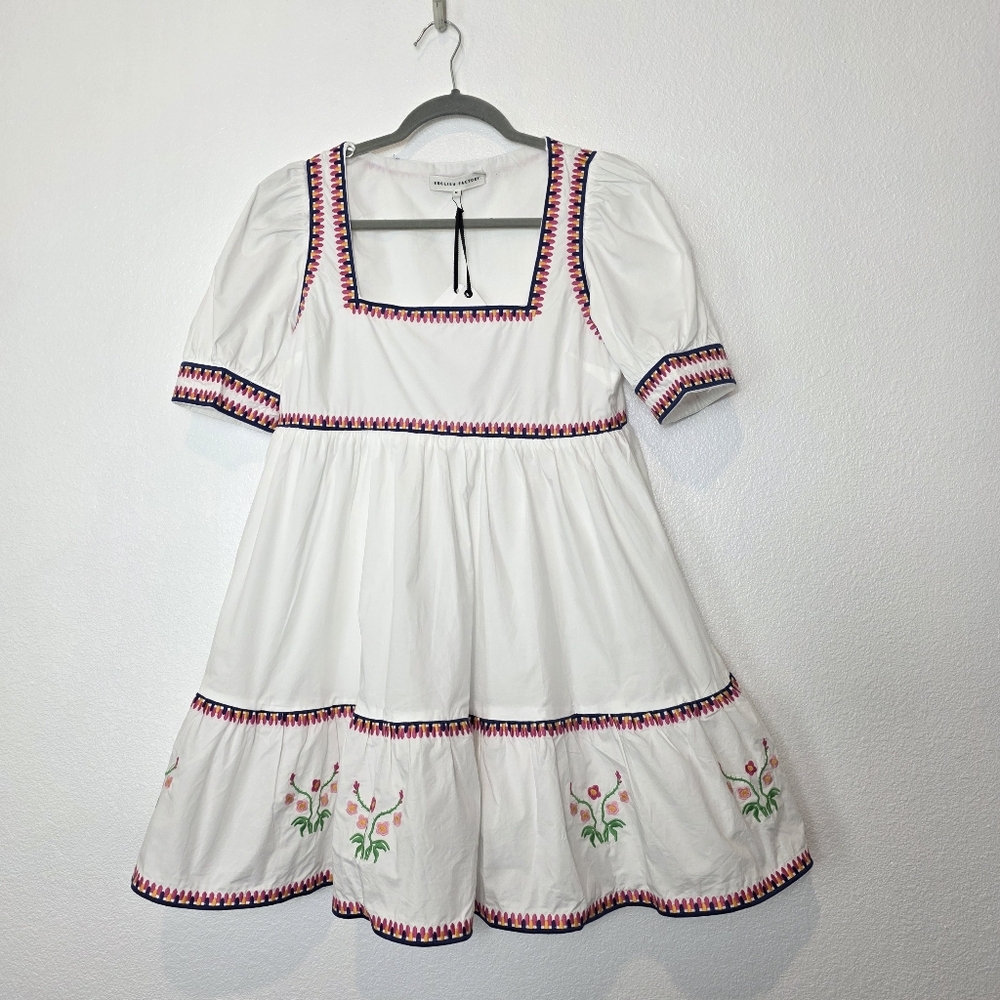 NWT English Factory Embroidered Puff Sleeve Cotton Babydoll Dress Size Medium - Picture 4 of 13